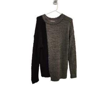 Bobeau Long Sleeve Crew Neck Popcorn Knit Cozy Pullover Sweater Gray Black Large